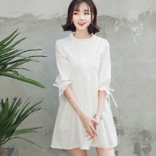 Đầm babydoll trắng tay nơ ( hình thật ở cuối)