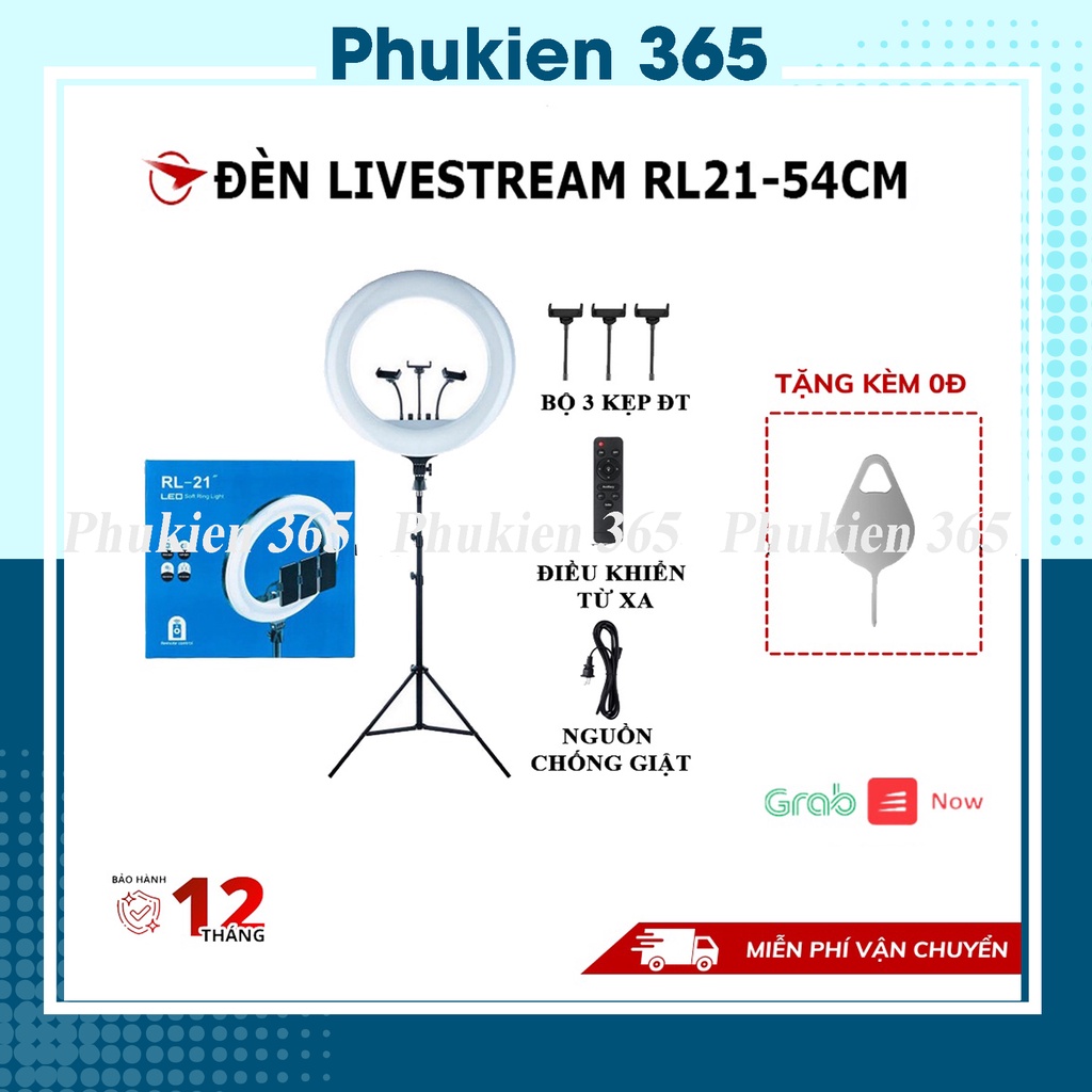 Bộ Đèn Led Livestream RL21 Size 54cm + Chân Đèn + 3 Kẹp Điện Thoại - Cực Chắc Chắn - Livesteam - Quay TikTok - Makeup