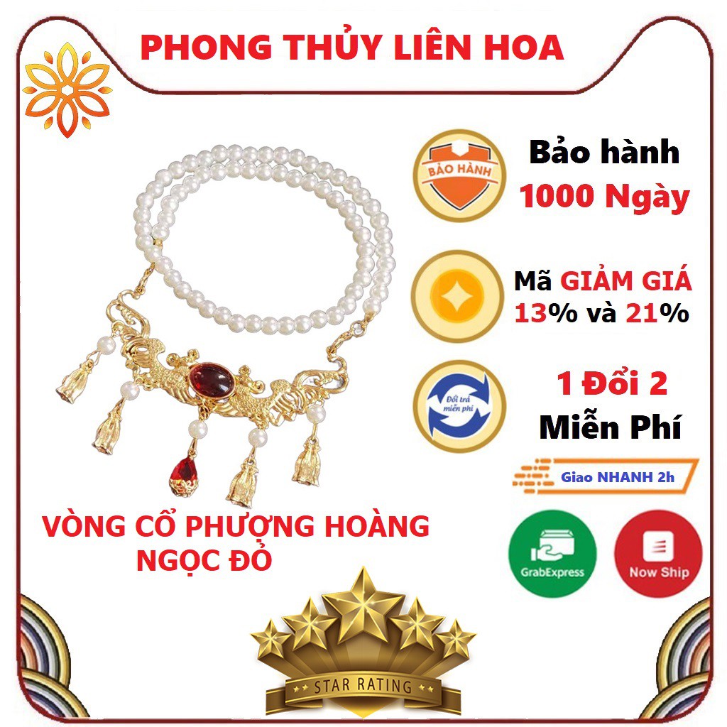 Phụ kiện cổ trang, vòng cổ Phượng Hoàng, ngọc màu Đỏ - PHONG THỦY LIÊN HOA