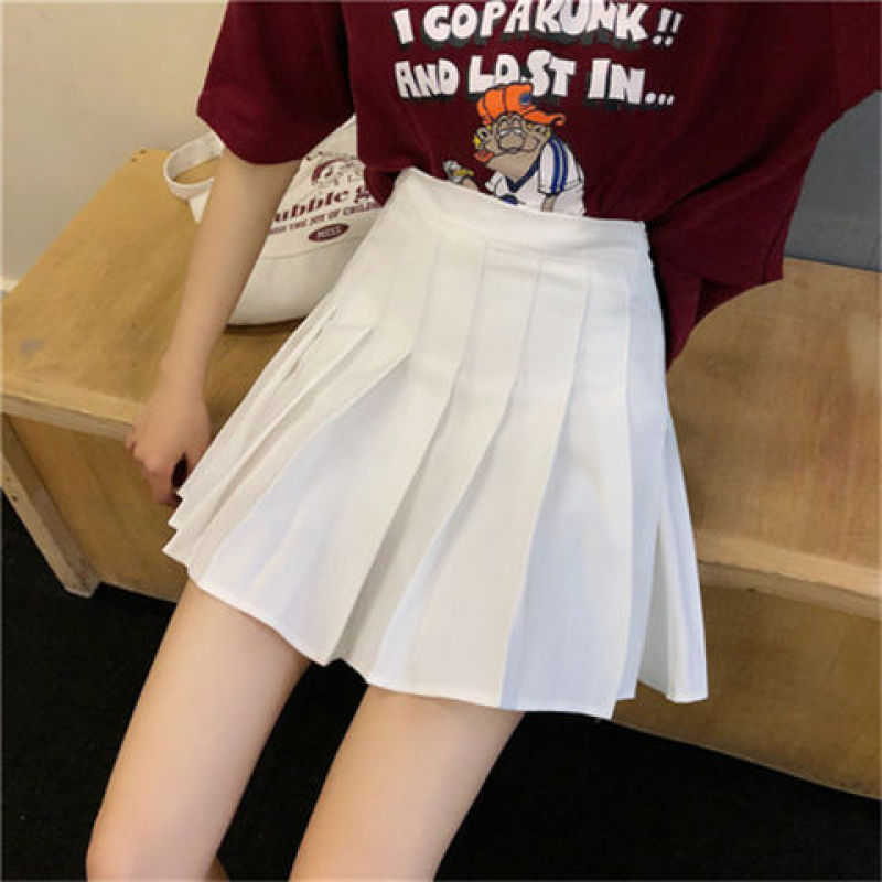 Chân Váy Chữ A Lưng Cao Xếp Ly Màu Trơn Quyến Rũ Cho Nữ