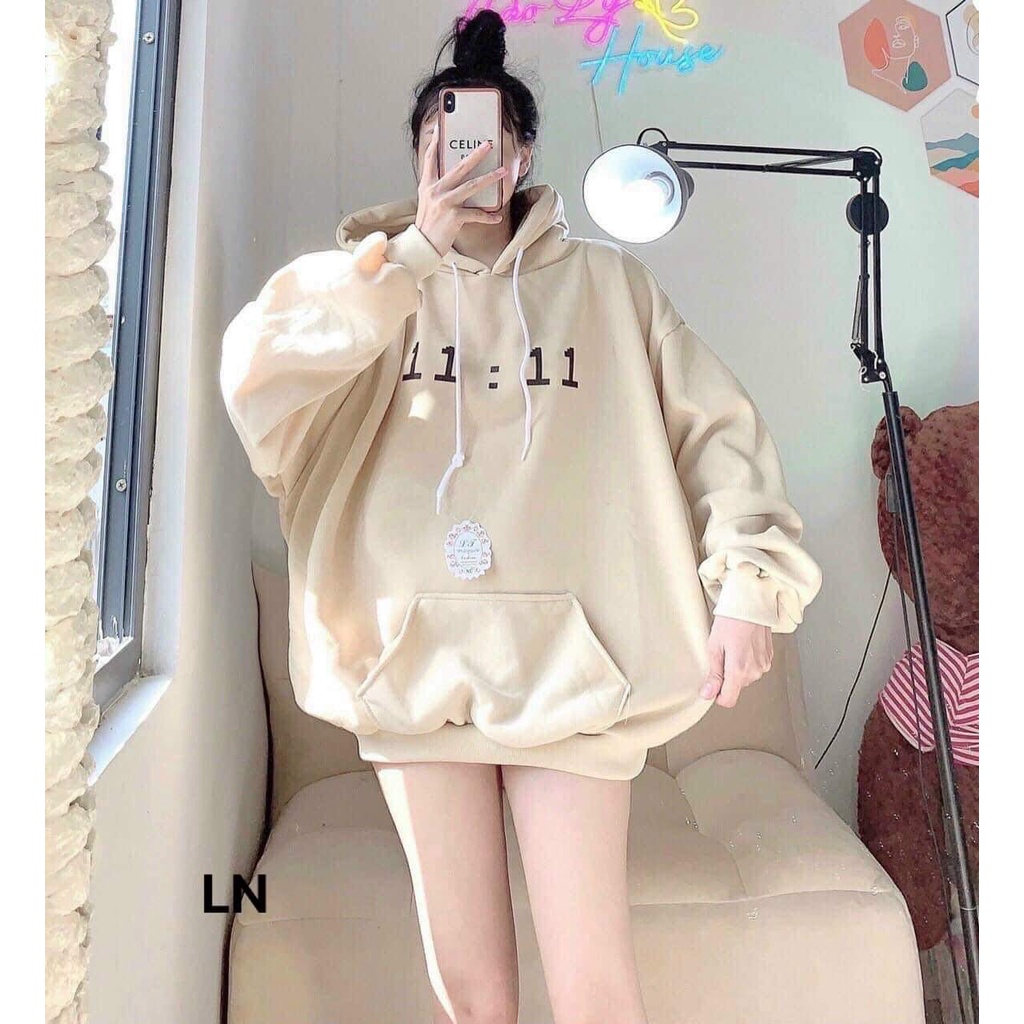 Áó Hoddie Nan Nữ  Tay Bồng 11:11 From rộng UNISEX Nam Nữ ,Áo khoác hodie phom rộng chất nỉ dày dặn.