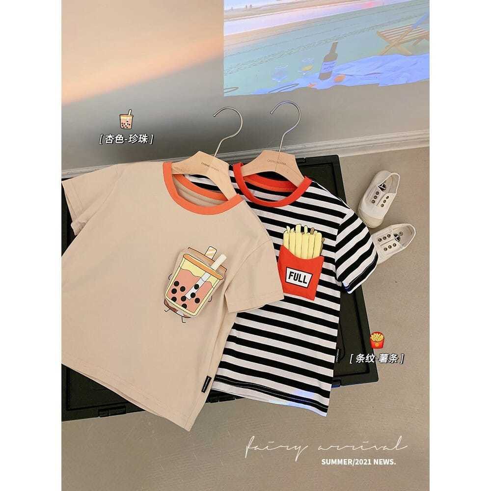 [Hàng Có Sẵn Hàng Có Sẵn Hàng] Áo Thun Cotton Ba Chiều Kẻ Sọc Tay Lửng Thời Trang Mùa Hè Cho Bé Gái