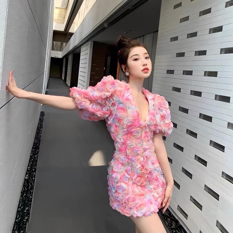 Váy in hoa hồng nổi