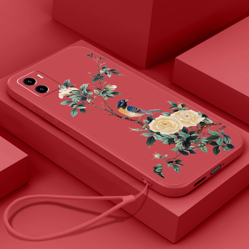 Ốp Điện Thoại TPU Mềm Họa Tiết Hoa Và Chim Có Dây Đeo Cho vivo y15a y15s