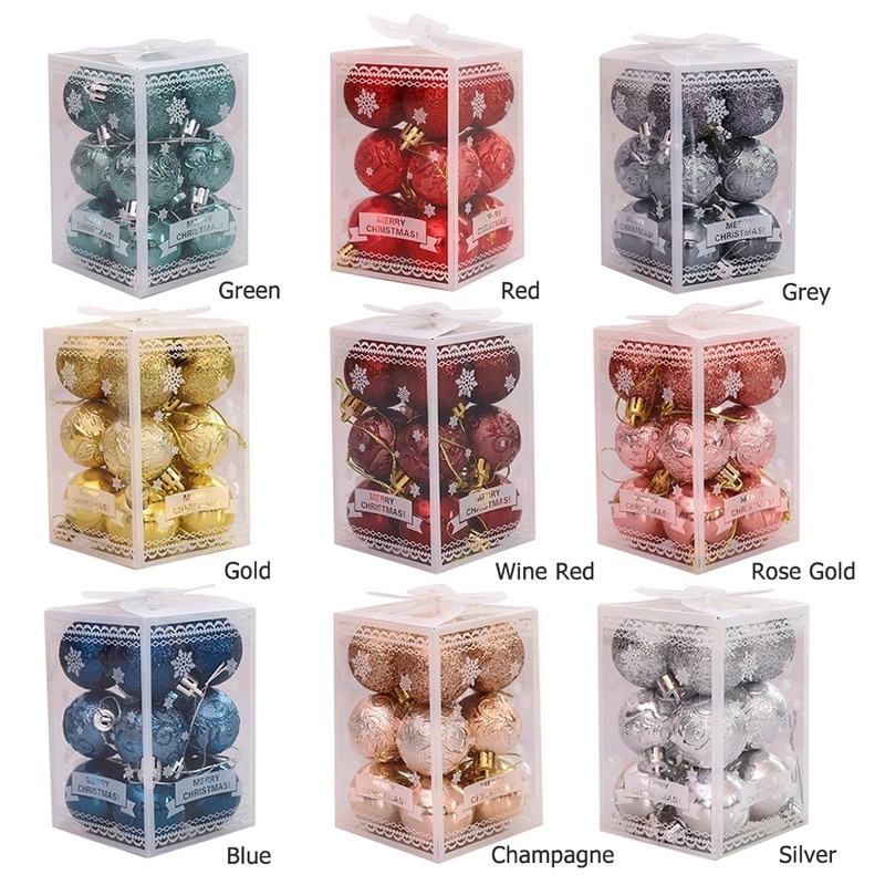Hộp 12 quả châu bằng nhựa 4cm nhiều màu tùy chọn để trang trí cây thông giáng sinh