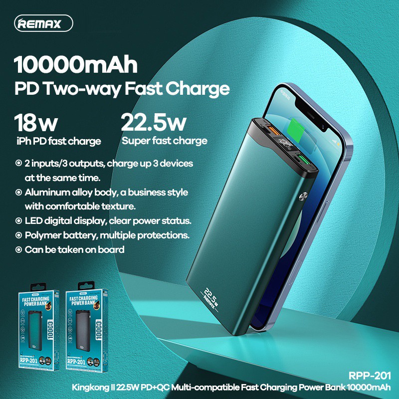 Pin Sạc Dự Phòng Mini Remax RPP-201 10000Mah (Sạc Nhanh QC3.0 18W, 22.5W, PD 18W) - BH 1 Năm - Hưng Long PC