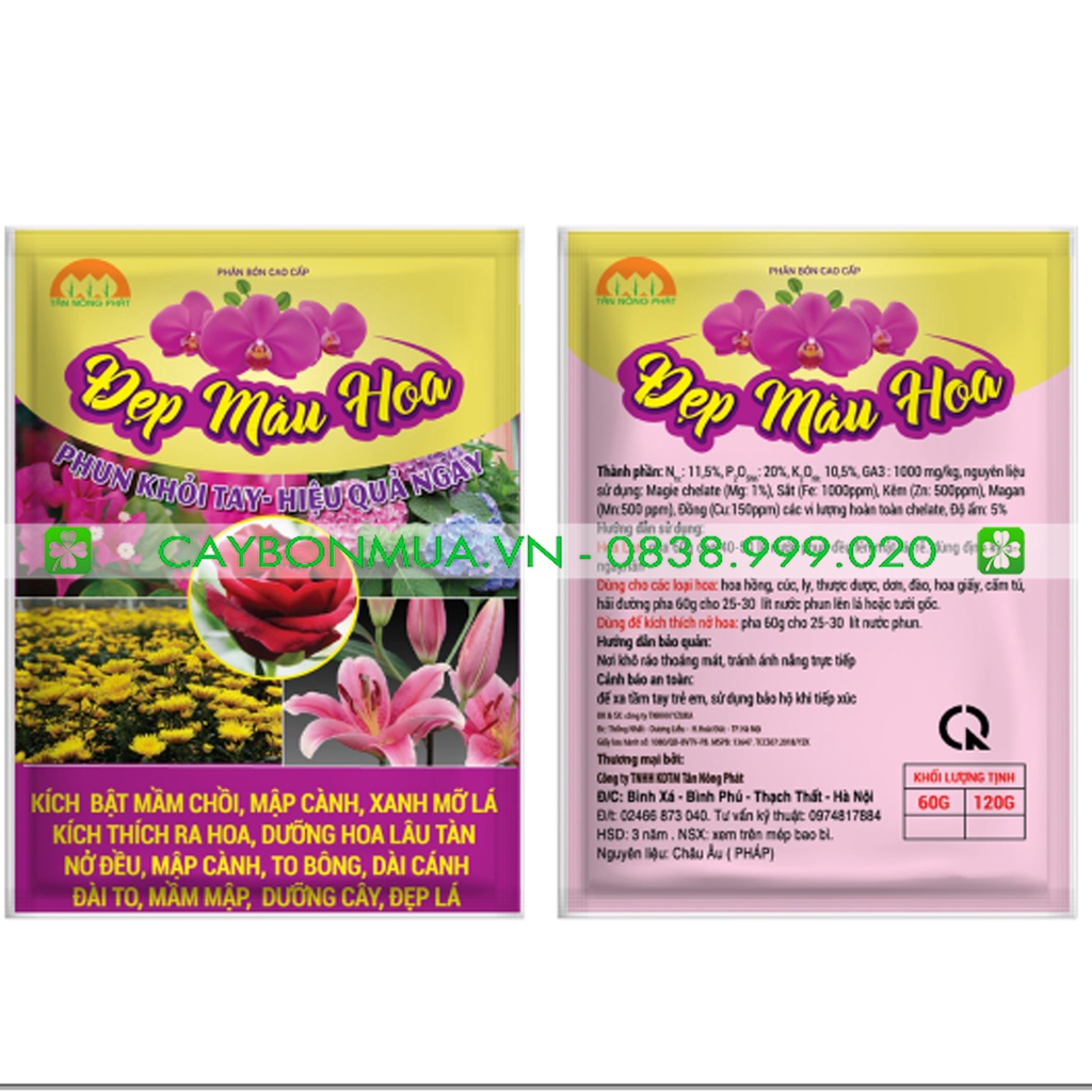 Phân bón cao cấp - Đẹp màu hoa - Phun khỏi tay hiệu quả ngay Khối lượng: 60gr