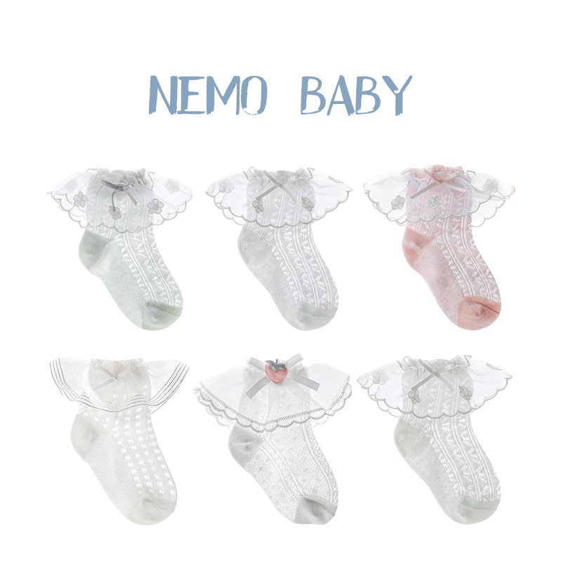 Set ba tất lưới hè thu phối bèo bé gái phong cách cổ điển xinh xắn đáng yêu