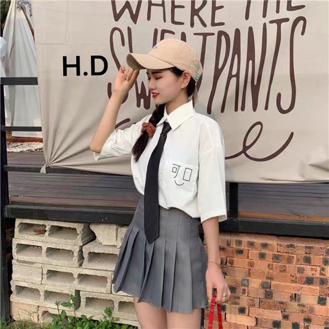 Áo sơ mi chữ tàu đỏ đen kèm cavat HĐ12