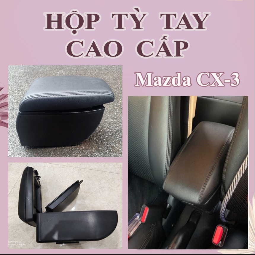 Hộp Tỳ Tay, Bệ Tỳ Tay Xe Mazda CX3, CX-3 2021 2022 Cao Cấp Màu Đen M03 có cổng sạc USB tiện lợi, lắp đặt dễ dàng