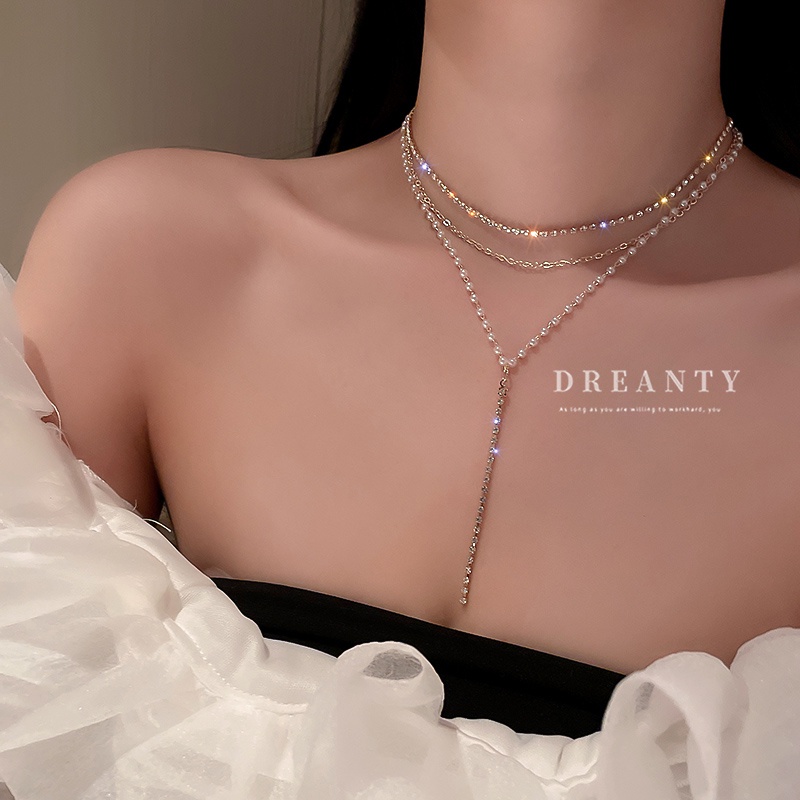Dây Chuyền Nhiều Lớp Đính Ngọc Trai Phong Cách Âu Mỹ Thời Trang Cho Nữ