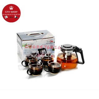 Bộ Ấm Trà Thủy Tinh Lõi Lọc Và 4 Ly Thuỷ Tinh - Đô Gia Dụng Gia ĐÌnh