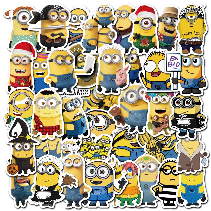 SET 50 MIẾNG STICKER MINION DỄ THƯƠNG CHỐNG NƯỚC DÁN NÓN BẢO HIỂM, LAPTOP, VALI, TỦ, BÀN HỌC, XE MÁY