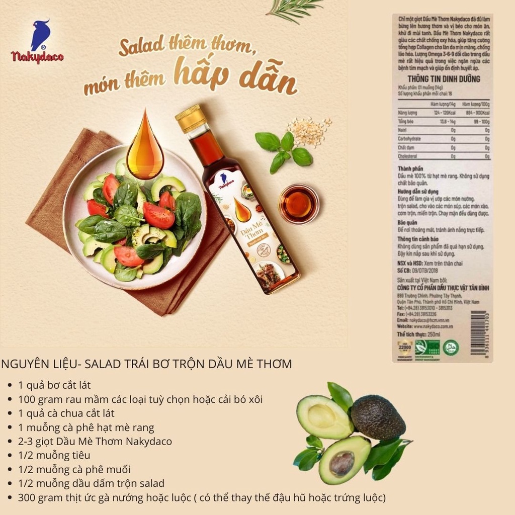 Dầu Mè Thơm Nakydaco 250ml-dầu mè rang Con Két Chính Hãng-Roasted Sesame Oil 250ml