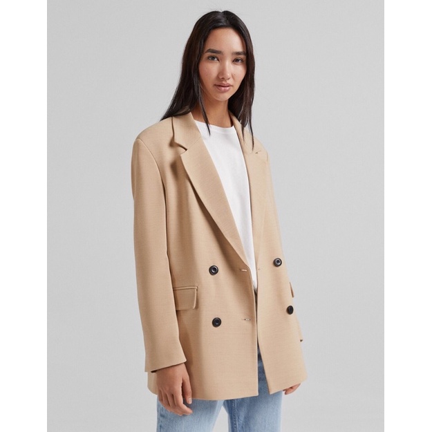 Bershka Đức - Áo blazer kiểu auth new tag cao cấp chính hãng có sẵn sale vest double-breasted hai lớp có lót độn vai