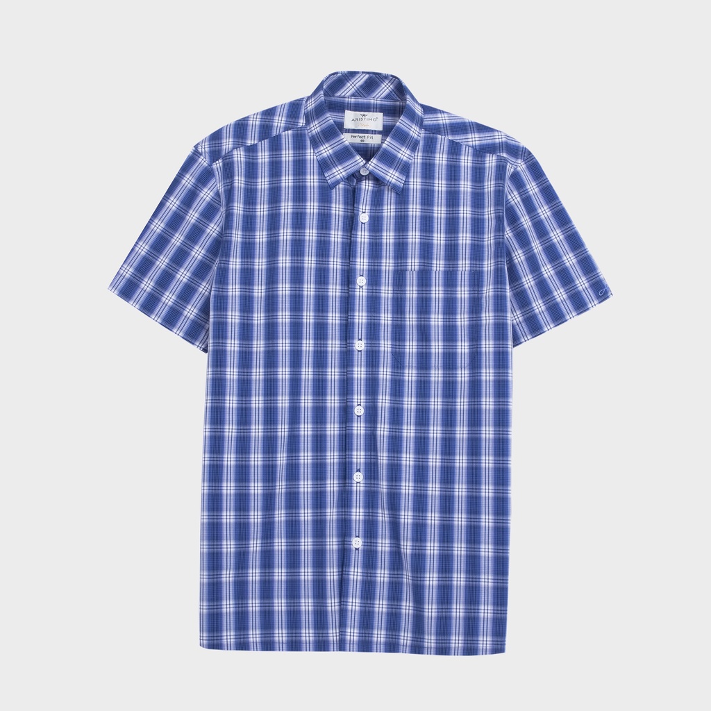 [MẪU MỚI] Áo sơ mi nam ngắn tay ARISTINO họa tiết xanh kẻ trắng nam tính, chỉn chu  - ASS007S2