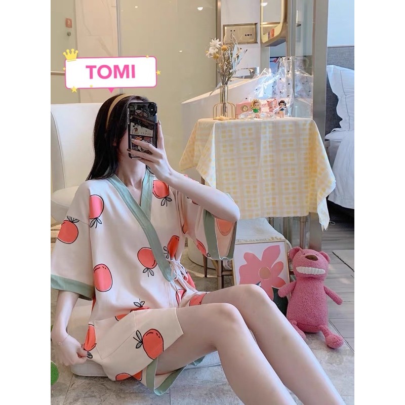 Đồ bộ nữ, bộ pijama nữ ngắn tay quả đào buộc dây nhật dễ thương - TOMI BOUTIQUE