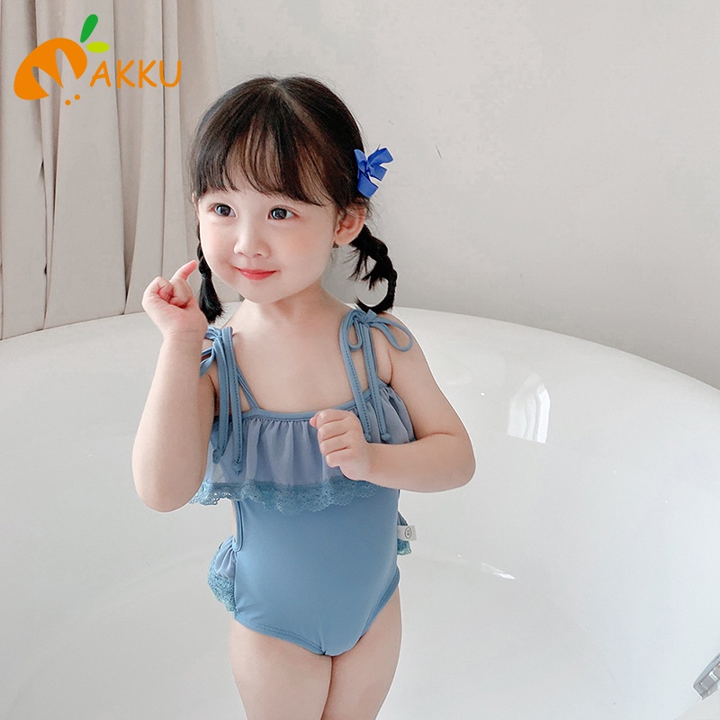 Bộ Đồ Bơi Một Mảnh Hai Dây Màu Trơn Dễ Thương Dành Cho Bé Gái