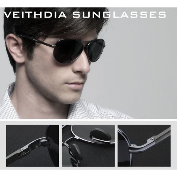 Kính mát nam phân cực VEITHDIA polarized 3088 kiểu dáng phi công - chống tia UV