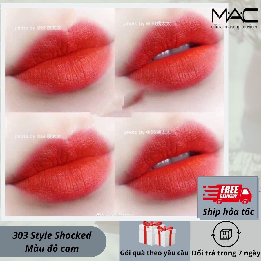 Son MAC Powder Kiss Màu 303 Style Shocked – Đỏ Cam