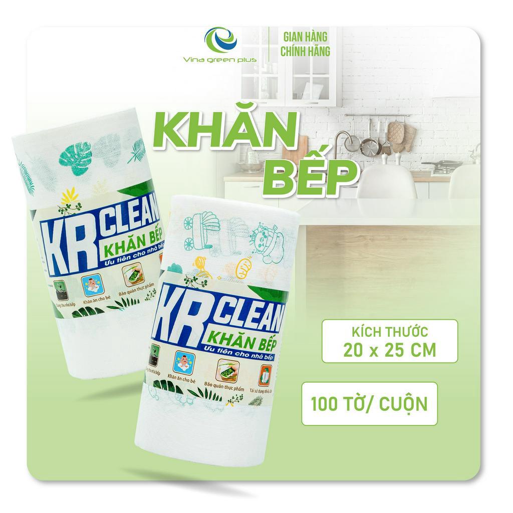 Khăn lau bếp đa năng KR Clean in hình Cuộn 100 tờ, khổ 20x25 - Thấm hút nước vượt trội, lau chén dĩa, lau bếp, lau ướt,ô