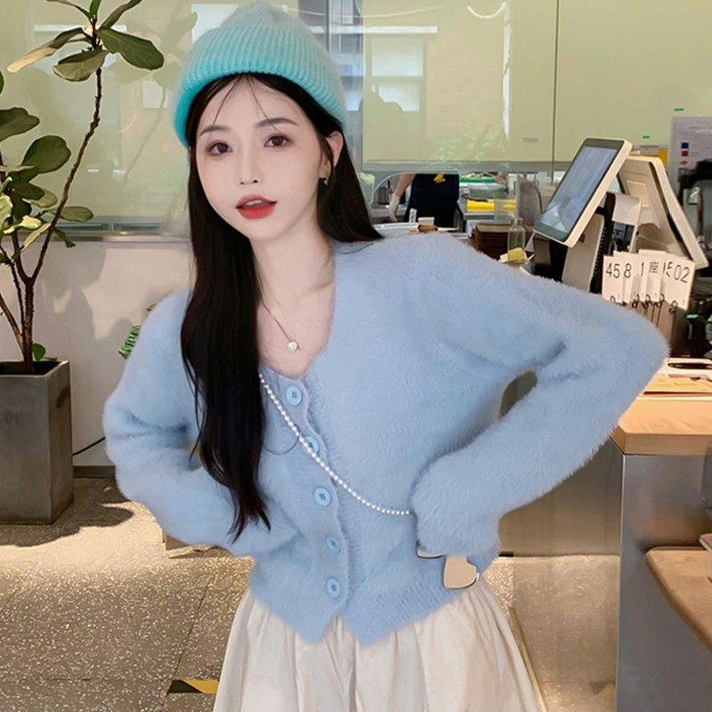 Áo cardigan croptop len lông mềm mại ngọt ngào xu hướng thời trang 2021
