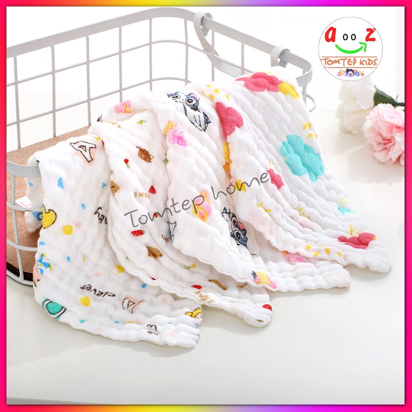 Khăn xô nhăn 6 lớp 100% cotton siêu mềm, khăn rửa mặt cho bé hàng xuất khẩu