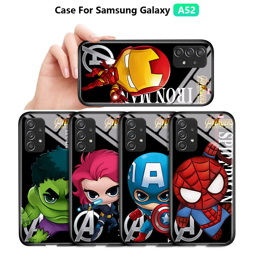 Ốp lưng điện thoại Samsung Galaxy A52 A72 4g/5g M62 F62 Hộp đựng phim hoạt hình Marvel Avenger Siêu anh hùng Người nhện Người nhện Vỏ bọc bằng kính cường lực bóng Hộp đựng điện thoại