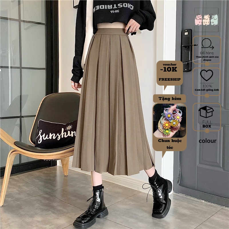 Chân Váy Dài Xếp Ly - Váy Kaki Dáng Xòe 3 màu nữ SanDi