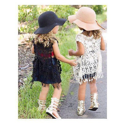 ❤XZQ-Baby Girl Toddler Kid Crochet Lace Hollow T-shirt Top Vest Tassel Cover Up