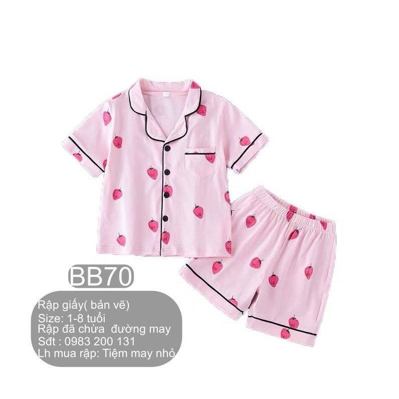 BB70_Fullsize rập giấy may bộ pijama ngắn tay bé gái (8 size)