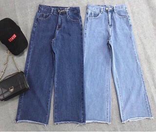 ✅ quần baggy jeans nữ ống rộng tua lai