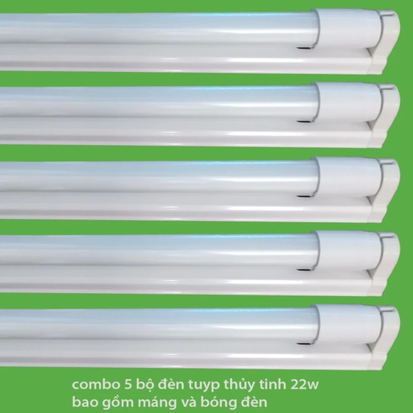 COMBO 5 Bóng đèn led Tuýp thủy tinh 22W 1,2m + 5 Máng đèn