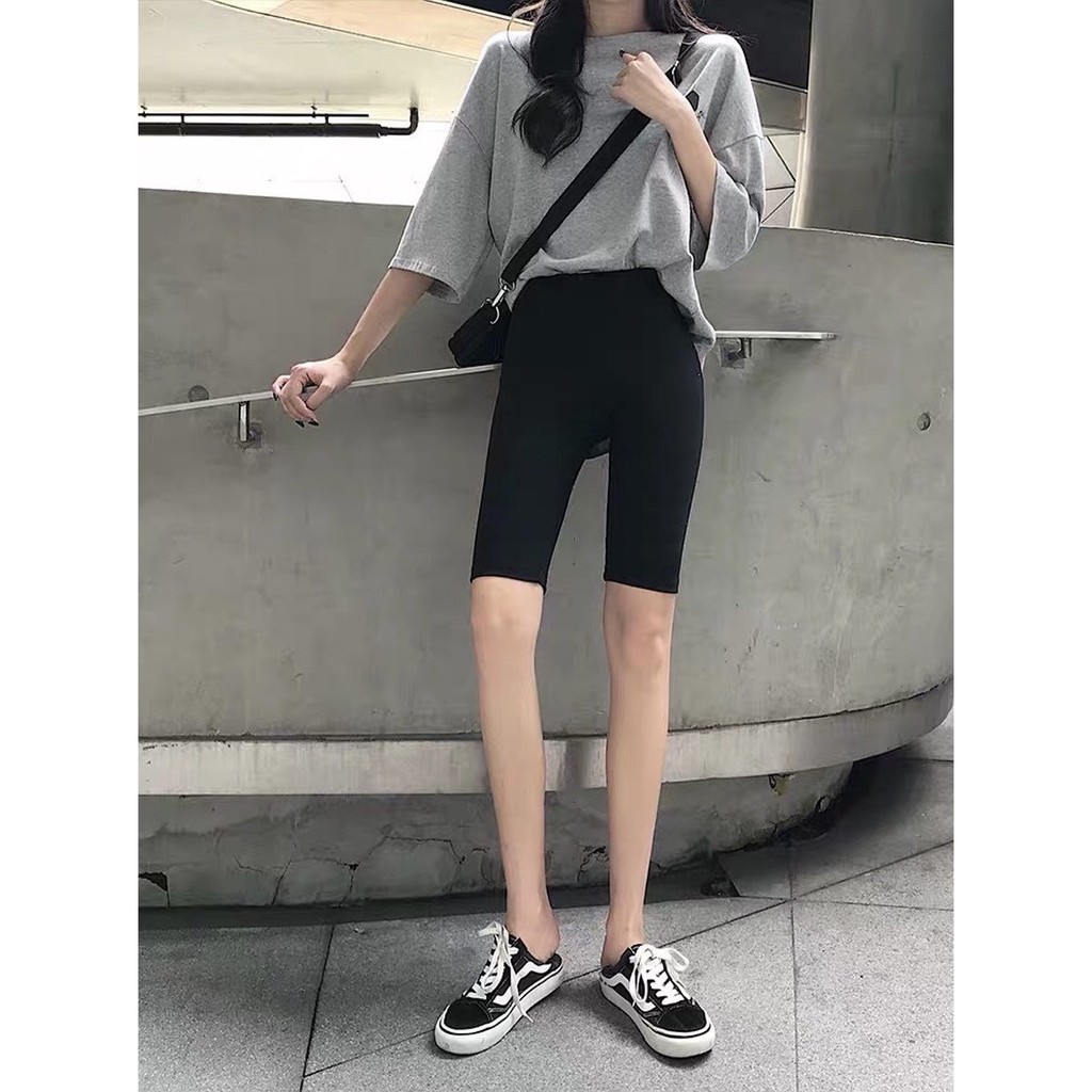 Quần legging nữ lửng, quần thun ngắn ôm body màu đen dài 50cm