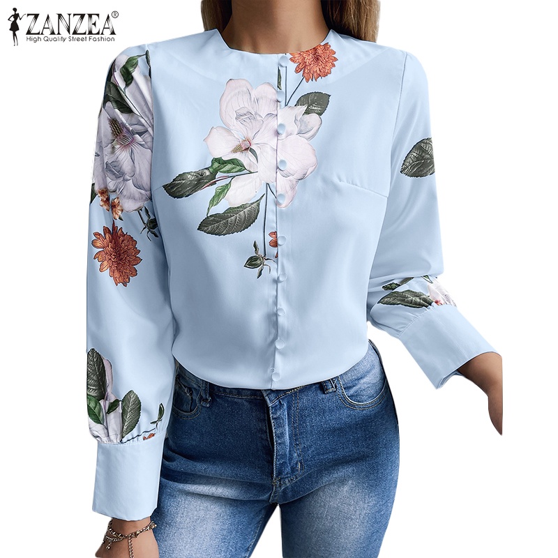 Áo sơ mi Zanzea dáng rộng in họa tiết phong cách retro cho nữ