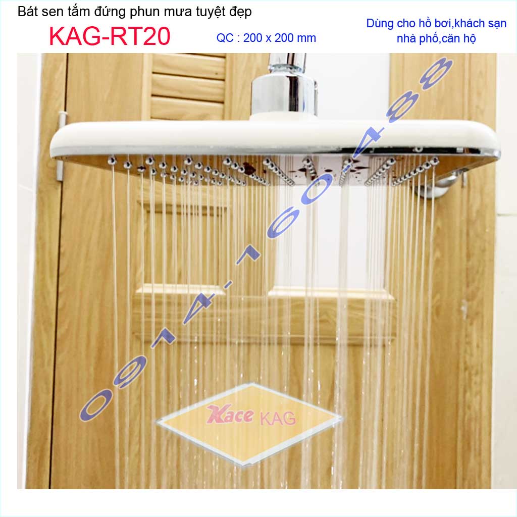 Bát sen tắm đứng vuông 20x20 cm KAG-RT20, đầu sen phun mưa tia nước đều thiết kế mới thời trang sang trọng tuyệt đẹp