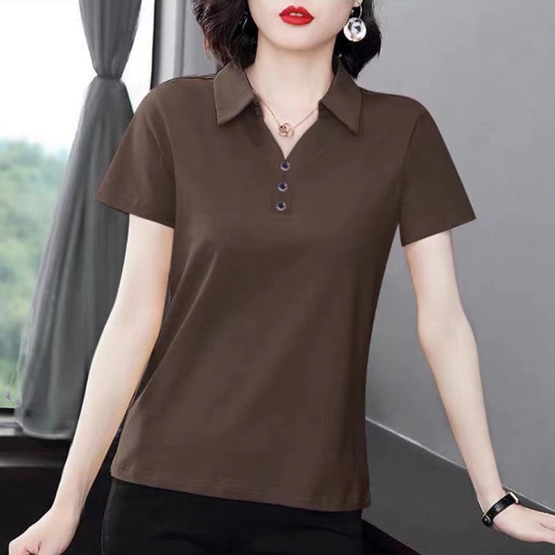 Áo Thun Tay Ngắn Dáng Rộng Màu Trơn Thời Trang Mùa Hè Cho Phụ Nữ Trung Niên