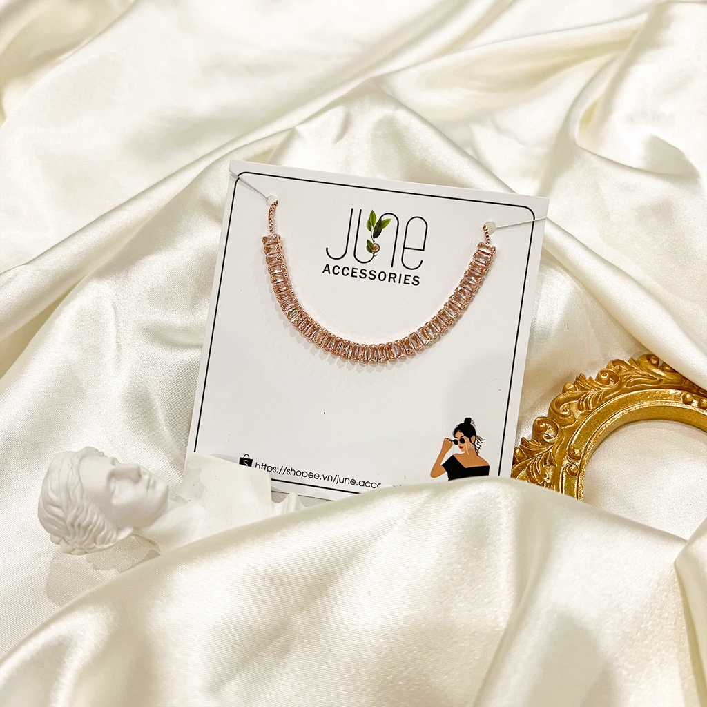 Lắc tay đính đá zircon chuỗi chữ nhật phong cách sang chảnh dây rút chỉnh kích thước thông minh June accessories
