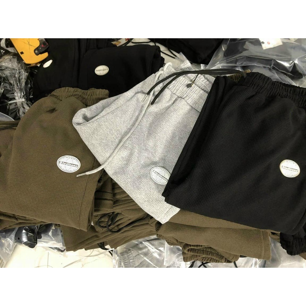 Quần bom nữ kiểu dáng jogger vải nỉ tổ ong cạp chun cách điệu logo LADYA M905