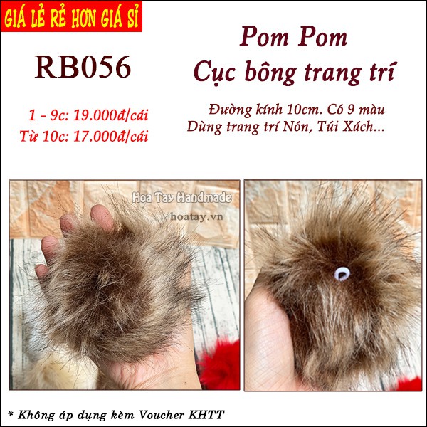 Pom Pom - Cục bông trang trí nón, túi xách, trang sức 10cm RB056