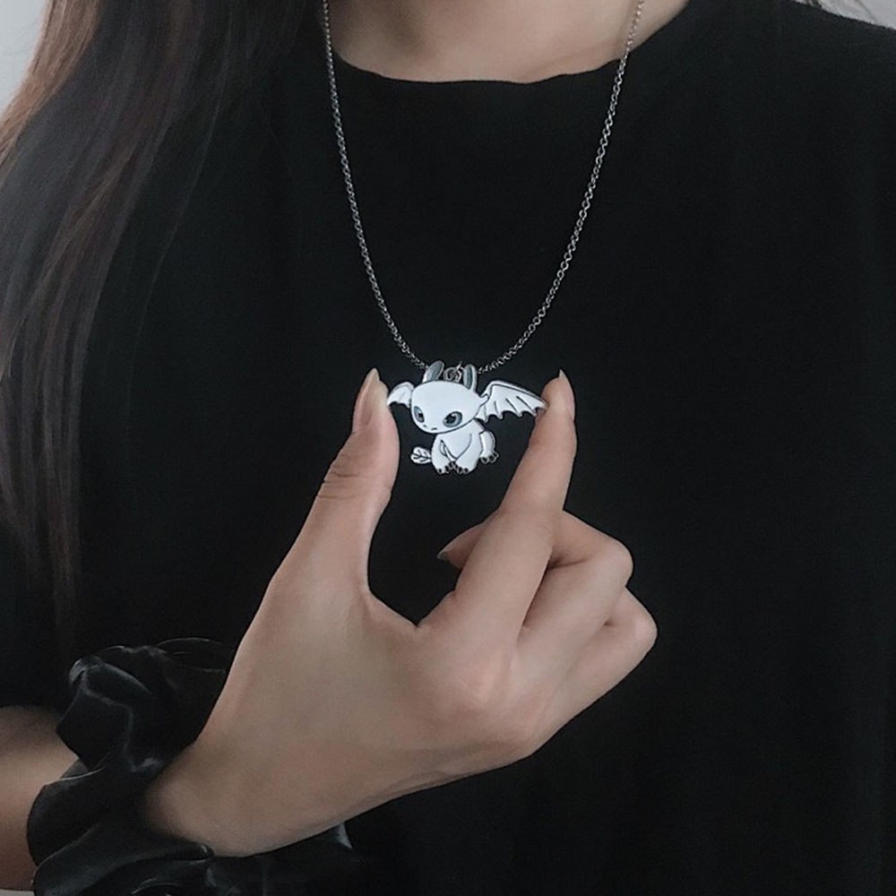 Dây chuyền / cặp dây chuyền mặt rồng kiểu hoạt hình màu trắng đen cá tính cho cả nam và nữ