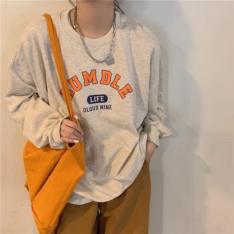 Áo sweater nữ tay dài in chữ phong cách Hàn Quốc