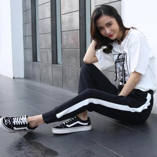 Quần jogger thun nam nữ phối sọc