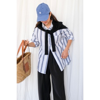 Sơ mi sọc linen thô dày form rộng oversize | hq3349 | lana official