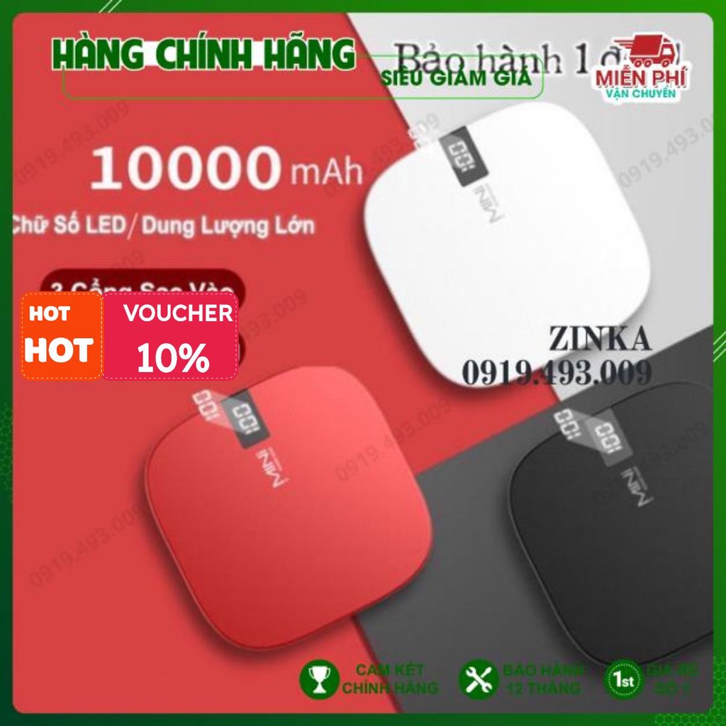 Sạc Dự Phòng size Mini Q3 Sạc Siêu Nhanh, Nhỏ Gọn Tiện Dụng, Dung Lượng 10000mAh Power Bank (Bảo hành 1 đổi 1)  zinka