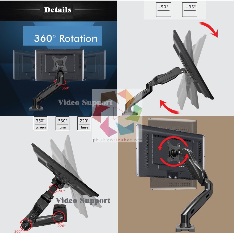 Giá Đỡ Màn Hình Máy Tính Gắn Bàn NB F80  Cánh Tay Arm Robot Xoay Đa Năng 360 Độ