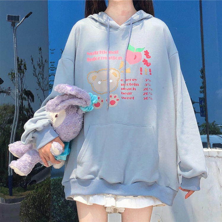 Áo Hoodie Dáng Rộng In Họa Tiết Hoạt Hình Xinh Xắn Theo Phong Cách Nhật Bản