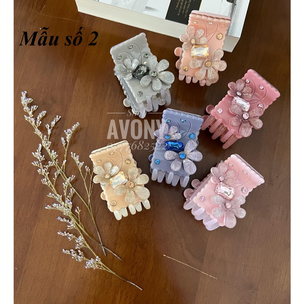 [Mã FAMARAL1 giảm 10K đơn 50K]kẹp tóc Cặp tóc càng cua meka hoa nổi 5 răng pha lê