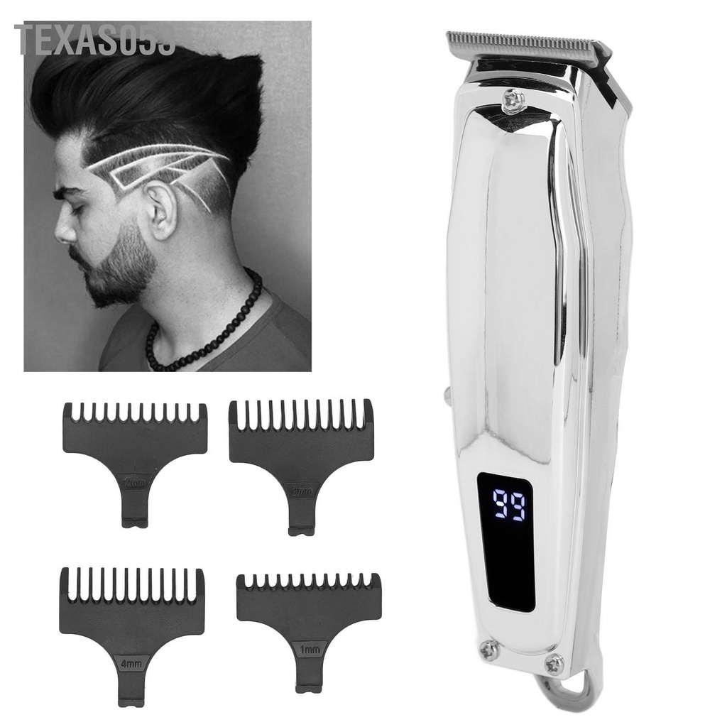 [Hàng HOT] SK-827 Tông đơ cắt tóc tặng kèm 4 đầu cắt và phụ kiện chuyên nghiệp màu bạc sạc USB độ ồn thấp cho nam【Texas053】