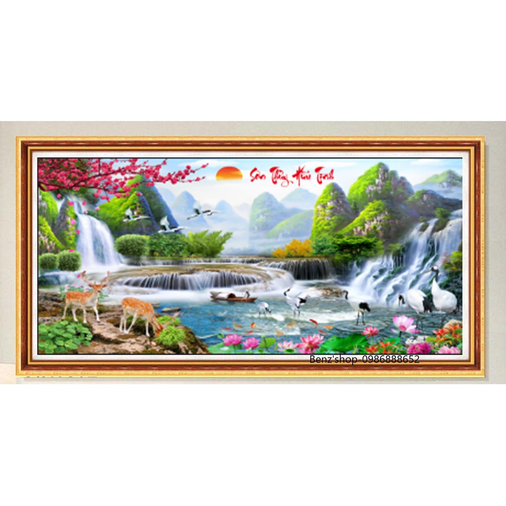 Tranh thêu chữ thập phong cảnh thiên nhiên Sơn Thuỷ Hữu Tình 3D LV3024 (132*58cm), LV3306 (160*68cm)